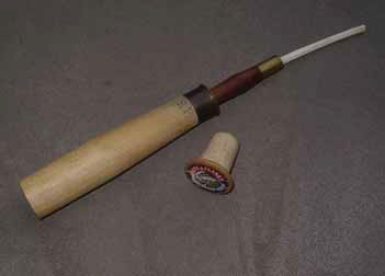 A Roanoke out of Elderberry with mahogany coupling I did with a #50 thread spool, after the style of Simon Everitt.